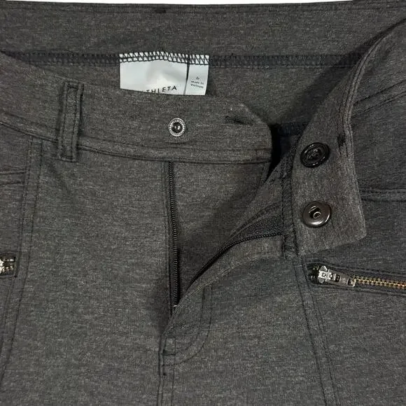 Athleta SZ 6 Ponte Moto 2.0 Pants Mid-Rise Zip-Fly Pocket Stretch Gray Heathered - Picture 3 of 8